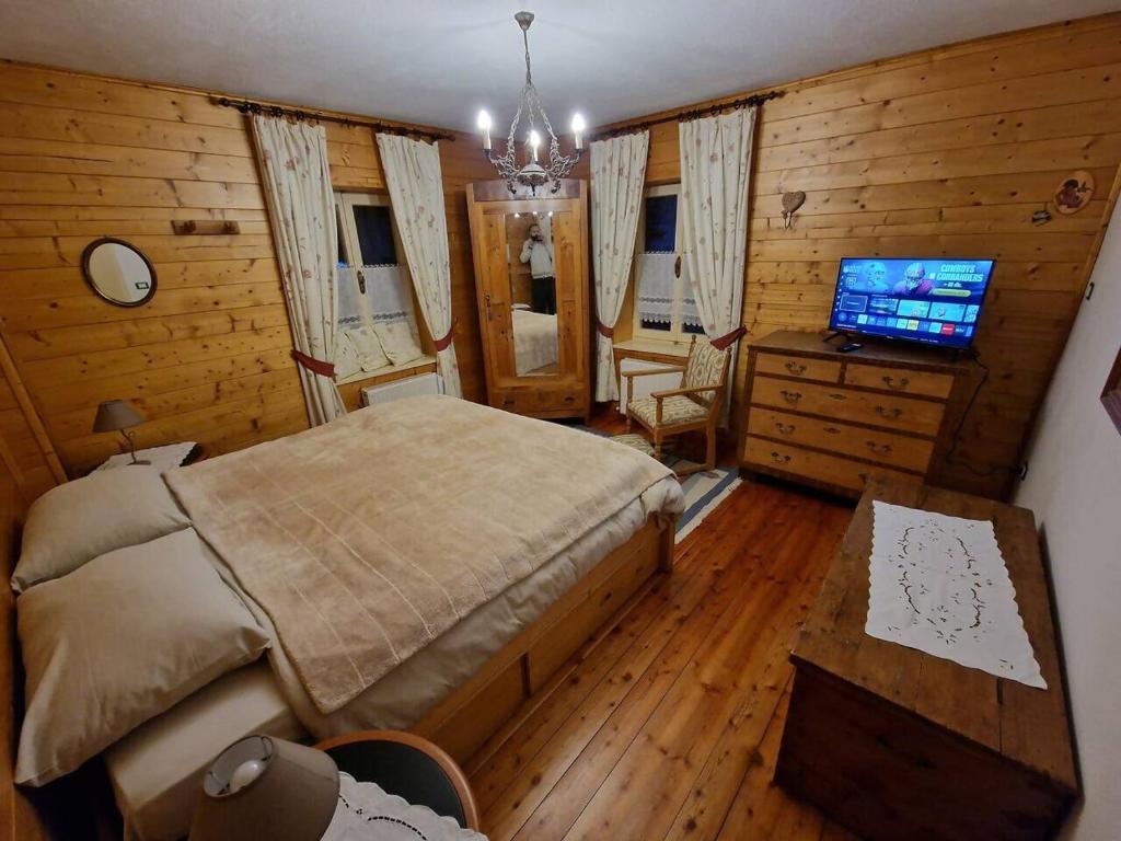 a bedroom with a bed and a television in it at Appartamento Lorena in Rocca Pietore