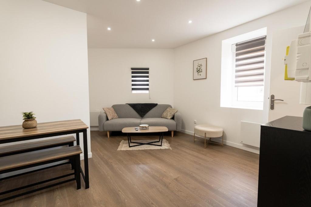 a living room with a couch and a table at 201- Appartement- proche gare in Saint-Brieuc
