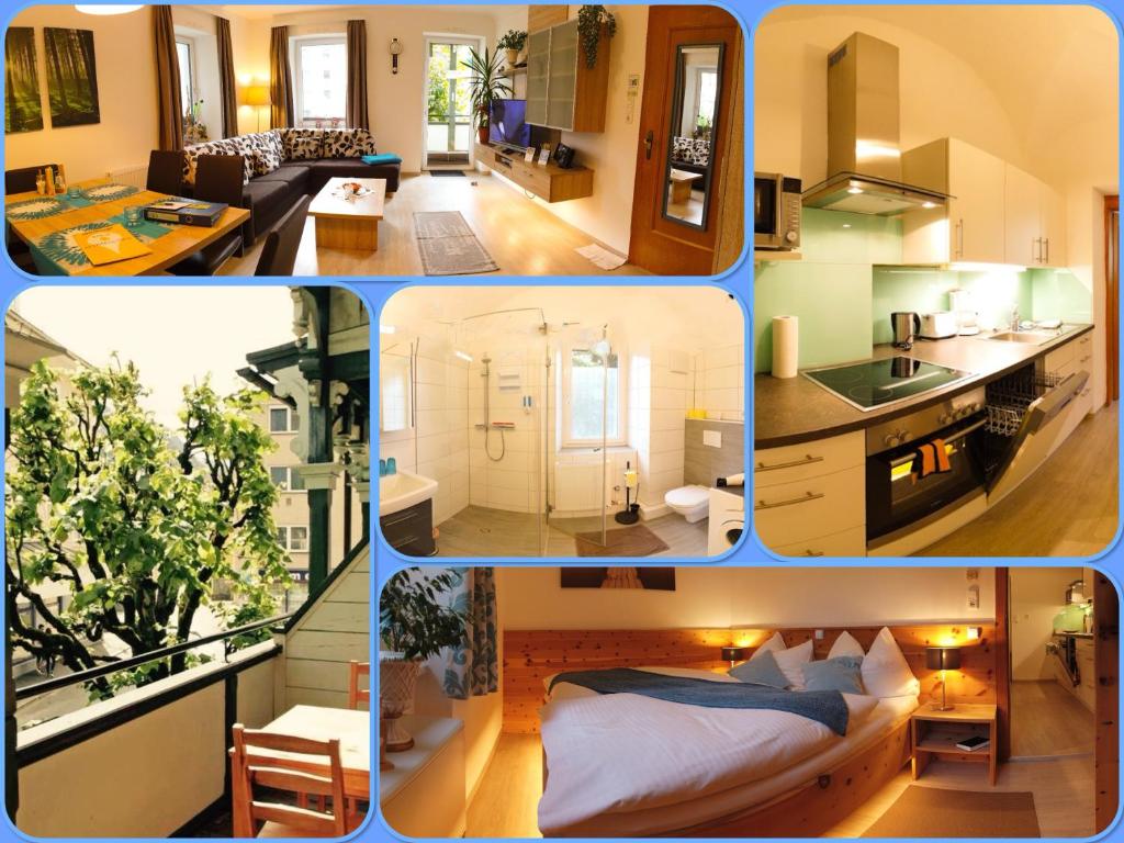 a collage of four pictures of a room at Apartment Haus Braumandl in Bad Ischl