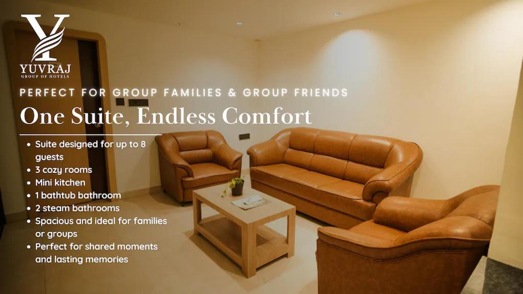 a flyer for a furniture store with two couches and a table at Yuvraj Le: Royale in Mysore
