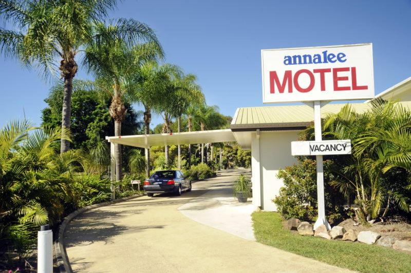 a white car parked in front of a palm tree at Annalee Motel Beaudesert in Beaudesert