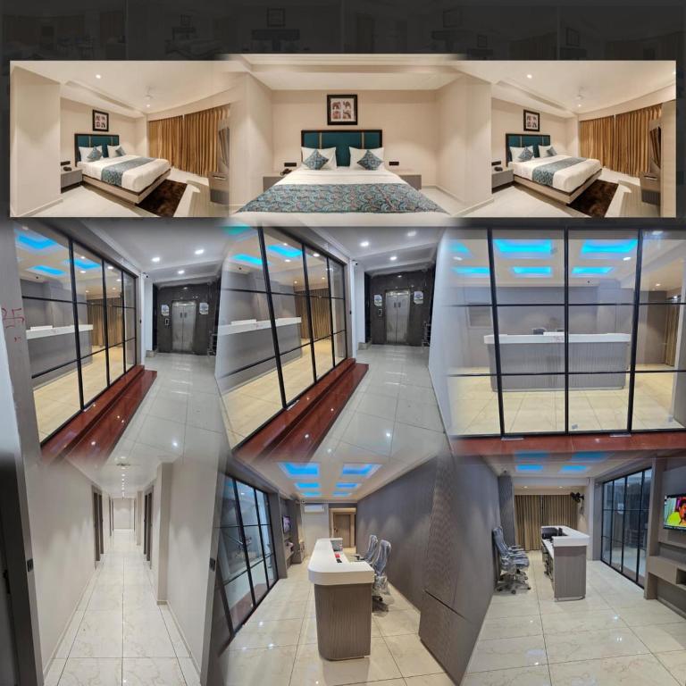 a collage of photos of a room with two beds at Hotel Shivalik inn in Ankleshwar