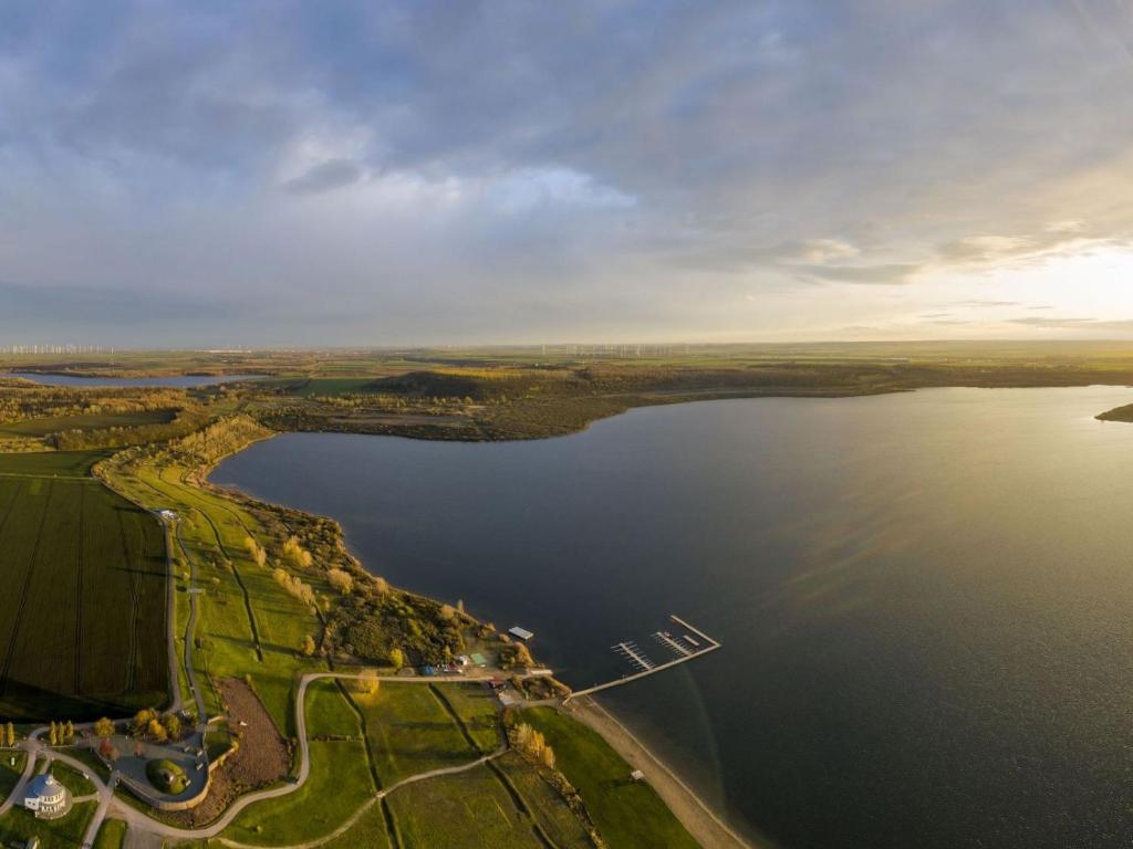 an aerial view of a large body of water at Ferienhaus Concordia in Friedrichsaue
