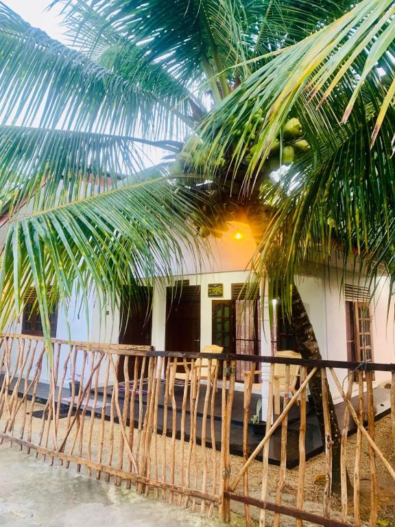 a house with a fence and a palm tree at Frida Cove in Weligama