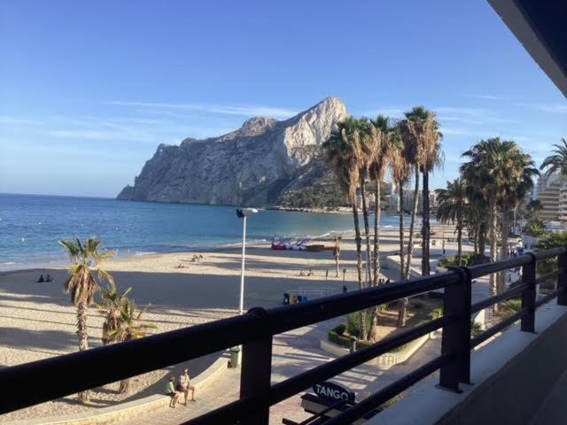 a view of a beach with palm trees and the ocean at Brisa Mediterránea II, Topacio IV in Ifach