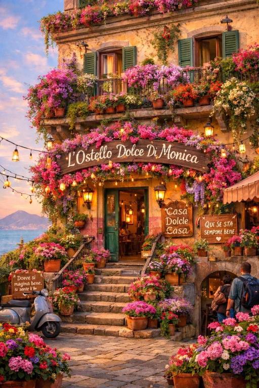 a building with flowers in front of it at Hostel Dolce di Monica in Naples