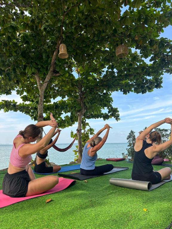 a group of women doing yoga under a tree at Beach Yard Hostel in Ban Nua