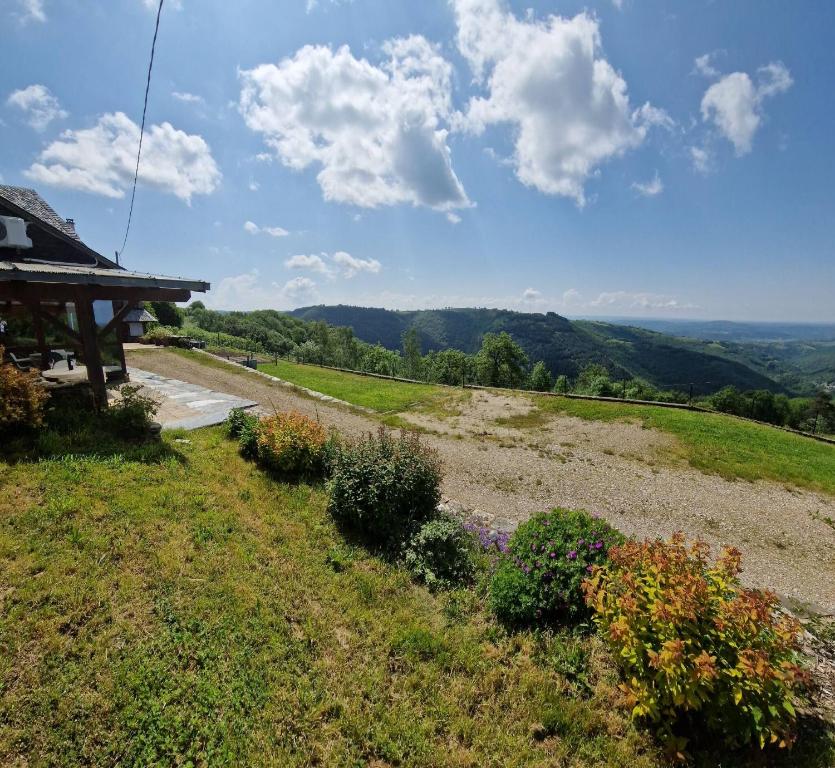 a hillside with a house and flowers on the side at Chalet "Quelle Vue" in Coubisou