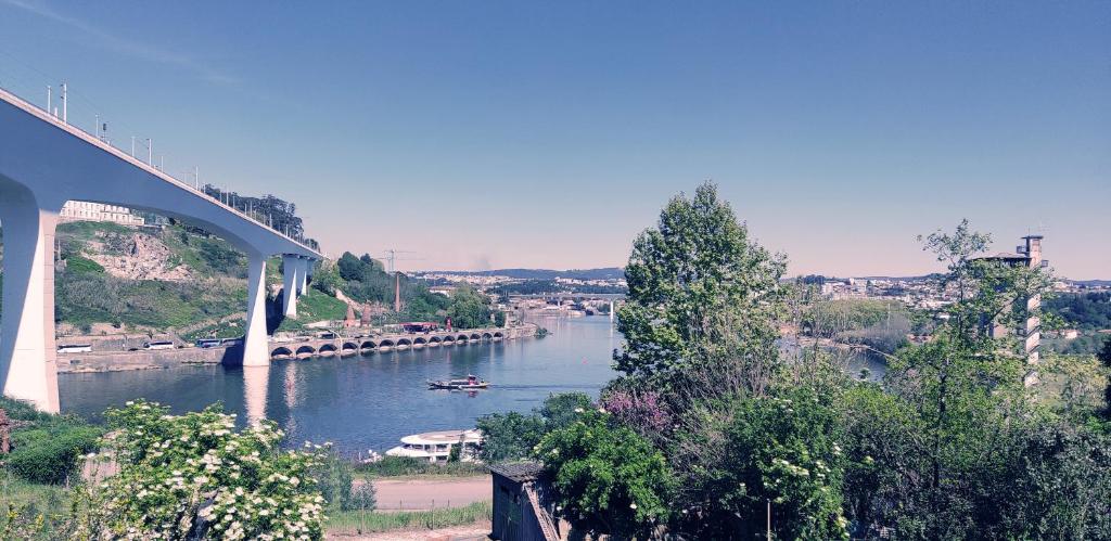 a river with a boat in it under a bridge at DockApartment in Vila Nova de Gaia