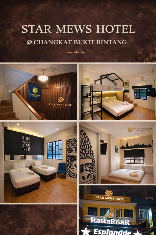 a collage of four pictures of a hotel at Star Mews Hotel Changkat Bukit Bintang in Kuala Lumpur