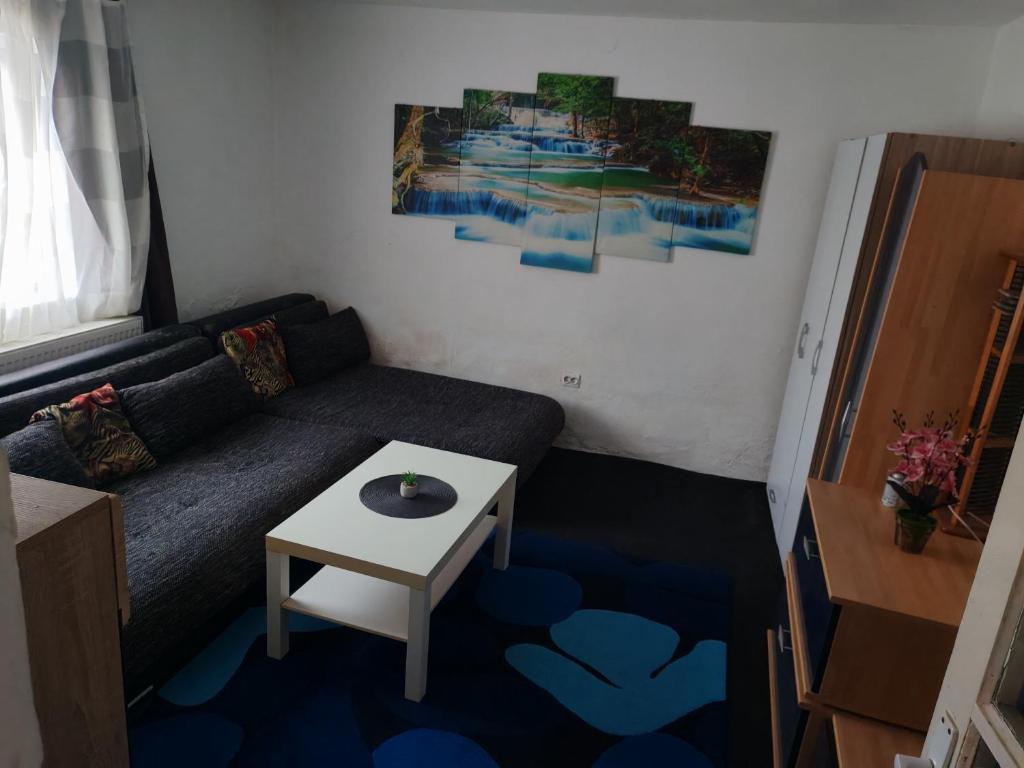 a living room with a couch and a table at CasaLoco in Mediaş