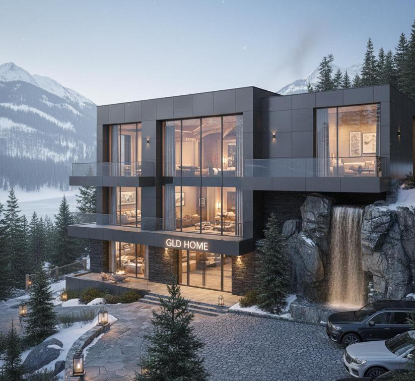 a rendering of a house with a waterfall at GLD Home in Sapanca