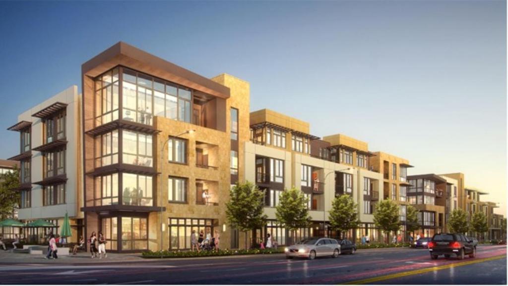 a rendering of a building with cars parked in the street at Global Luxury Suites at Downtown Mountain View in Mountain View
