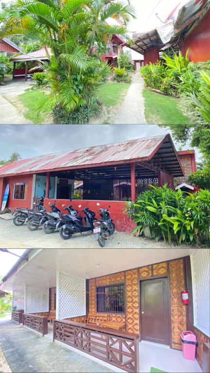 two pictures of a house with motorcycles parked in front at Nine Clouds Homestyle Accommodation in General Luna