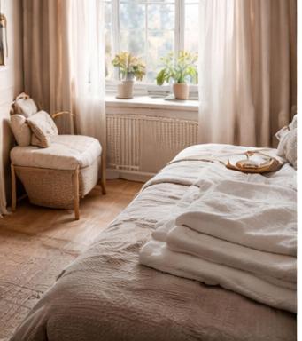 a bedroom with a bed and a chair and a window at Amigos Land in Zeralda