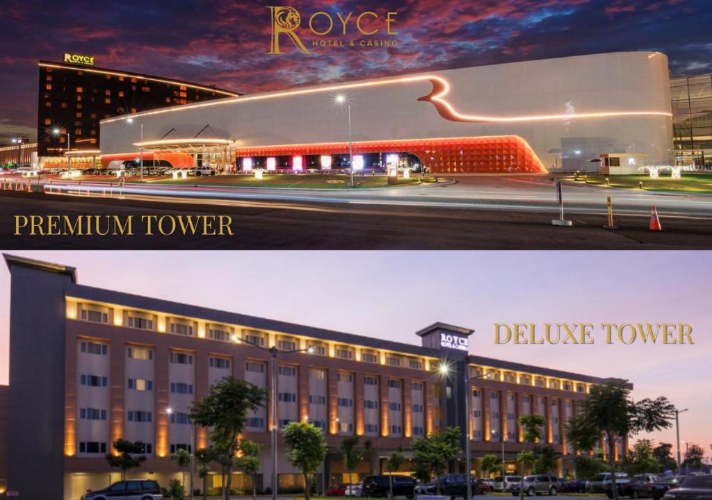 two pictures of a hotel and a building at Royce Hotel & Casino in Clark