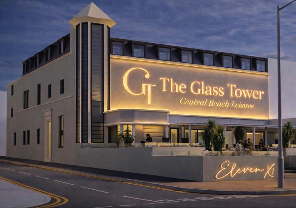 a building with a sign that reads the glass tower at Glass Tower - By Central Beach Leisure in Blackpool