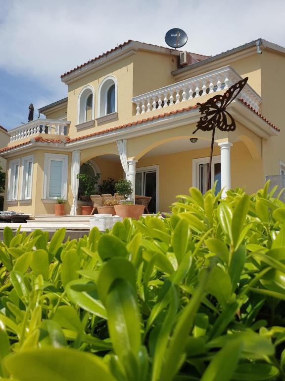 a house behind a green hedge in front at Villa Rosana in Rab