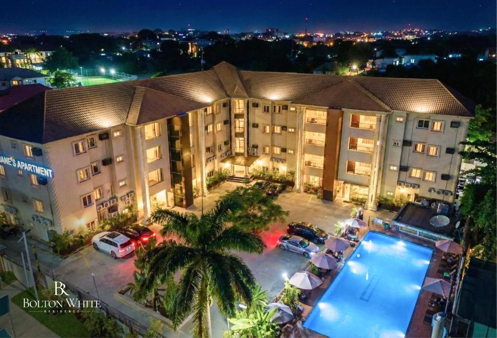an overhead view of a hotel with a swimming pool at Bolton White Residence in Abuja