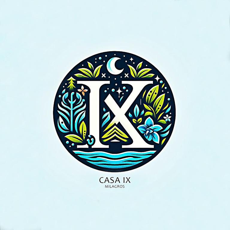 an illustration of a letter x with a floral patterned circle at Casa Ix Milagros in Huay Pix