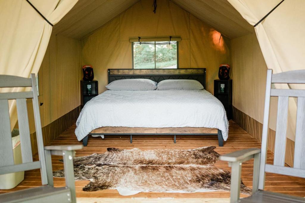 a bedroom with a bed in a tent at GlampKnox Canvas Campground - Tree Solo in Knoxville