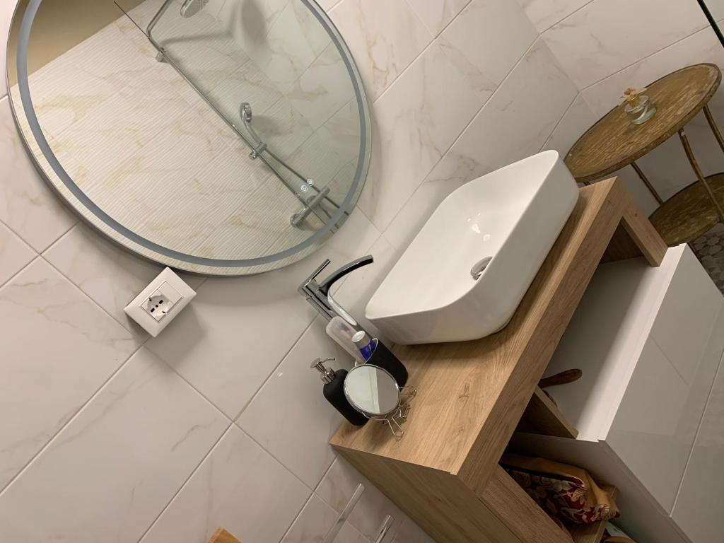 a bathroom with a sink and a mirror at Oasi di pace in Romano Canavese