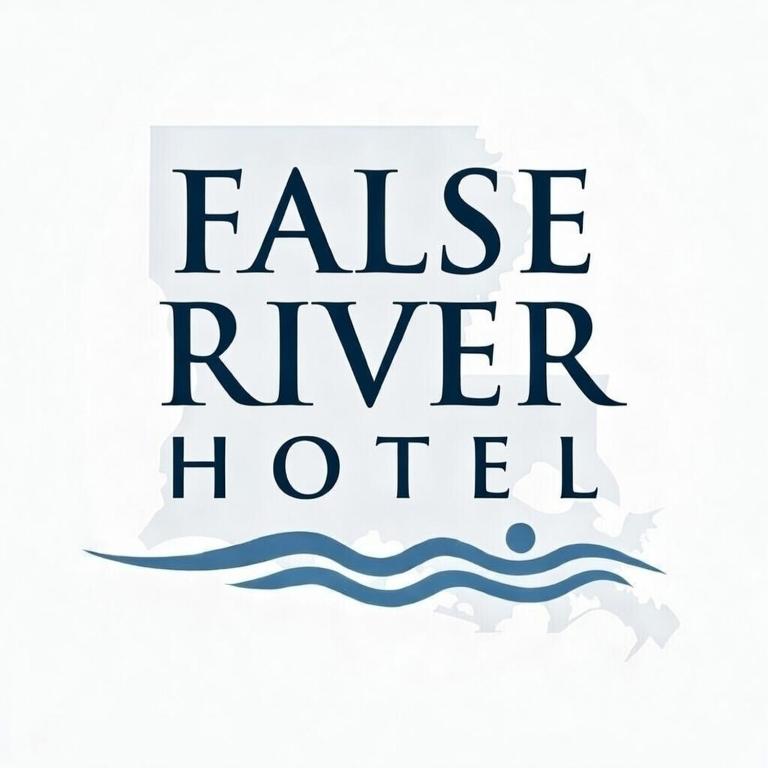 a logo for a hotel with the words false river hotel at New Roads River Hotel in New Roads