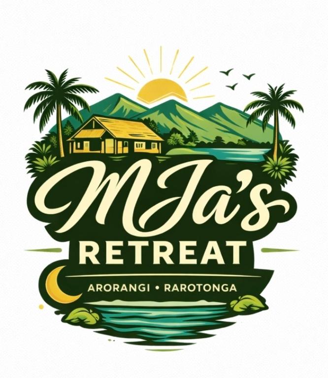 a logo for a real estate company with palm trees and a house at MJA's Retreat in Arorangi