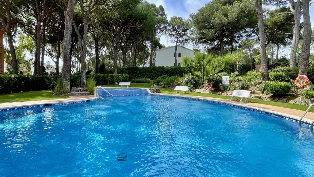 a large pool with blue water in a yard at Puig Sa Guilla 1C B2 in Pals
