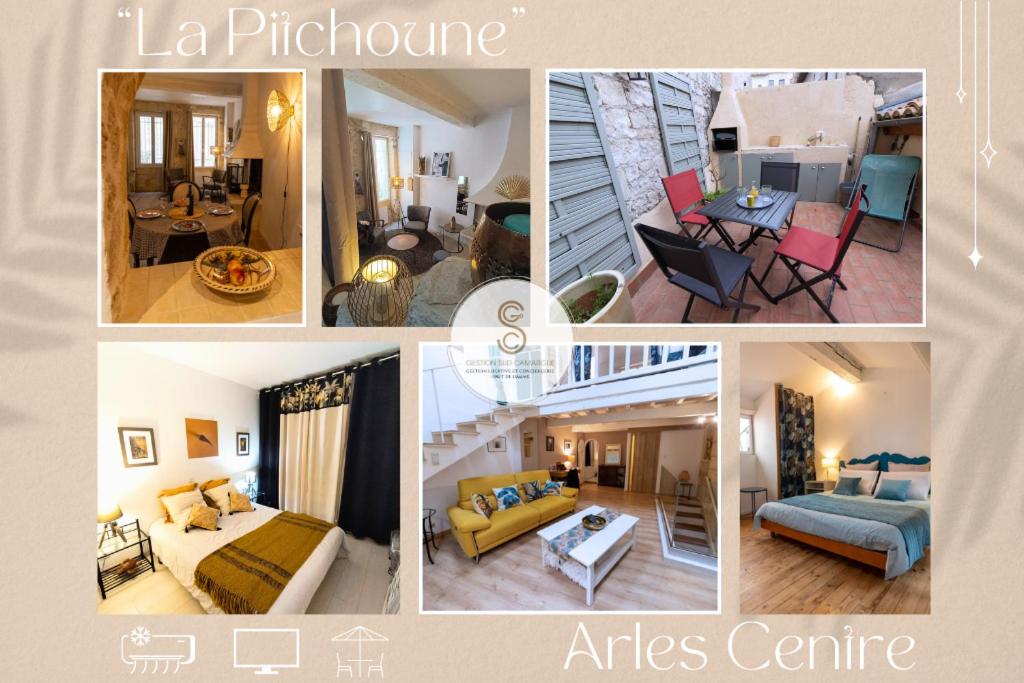 a collage of pictures of a living room at La Pitchoune Arles Centre in Arles