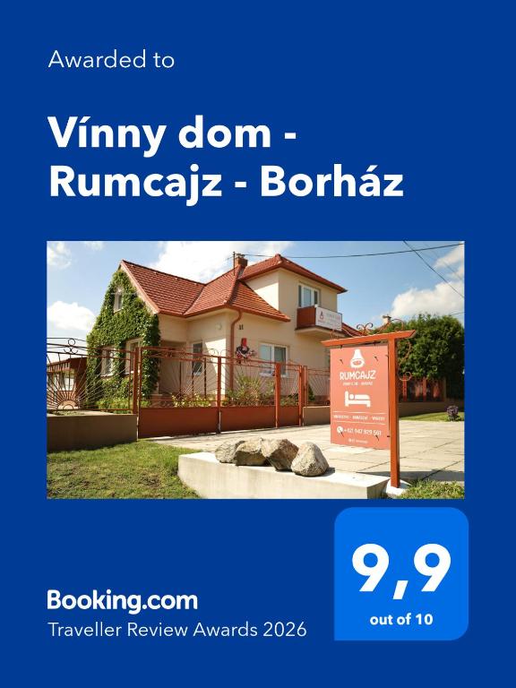 a picture of a house with a sign at Vínny dom - Rumcajz - Borház in Obid