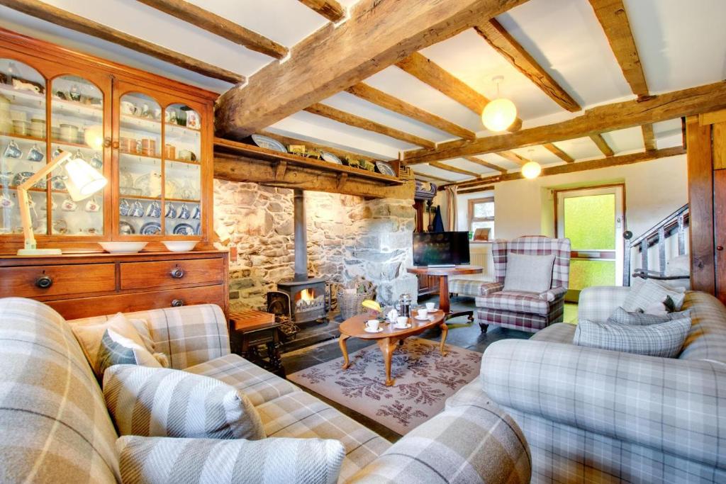 a living room with couches and a fireplace at 3 Bed in Dolgellau oc-wah464 in Llanfachreth