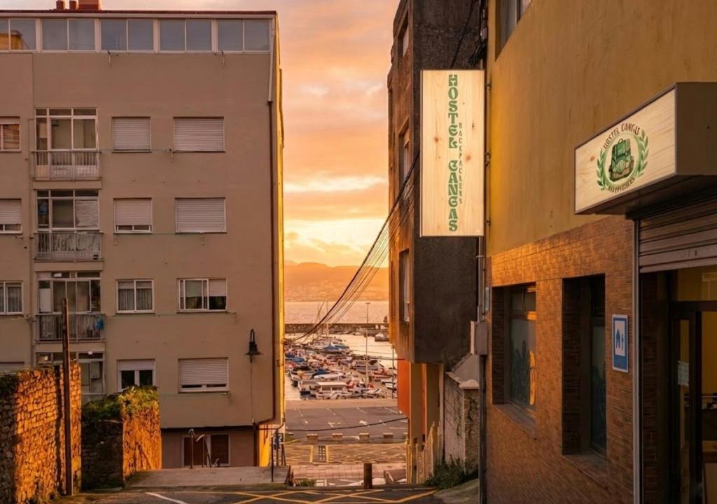 a view of a parking lot from a building at Hostel Cangas Backpackers in Cangas de Morrazo