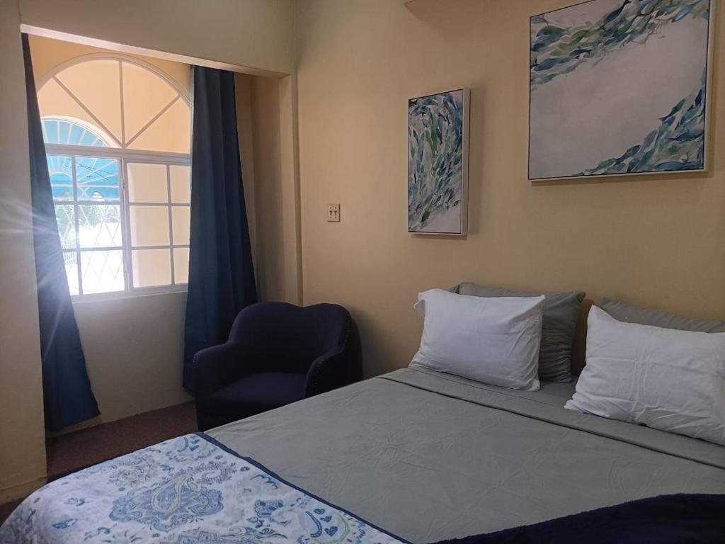 una camera da letto con un letto, una sedia e una finestra di Cozy Kingston Flat a Kingston