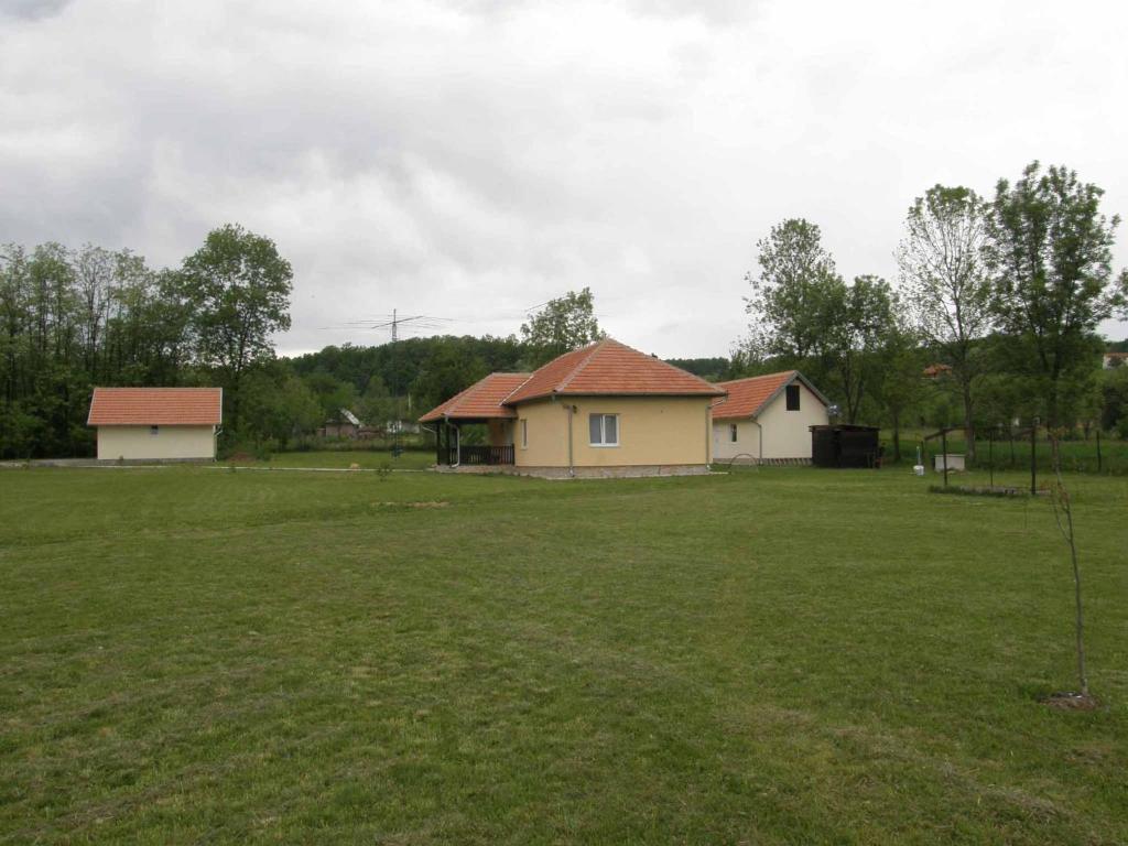 a house in the middle of a grass field at Country cottage in Konarevo