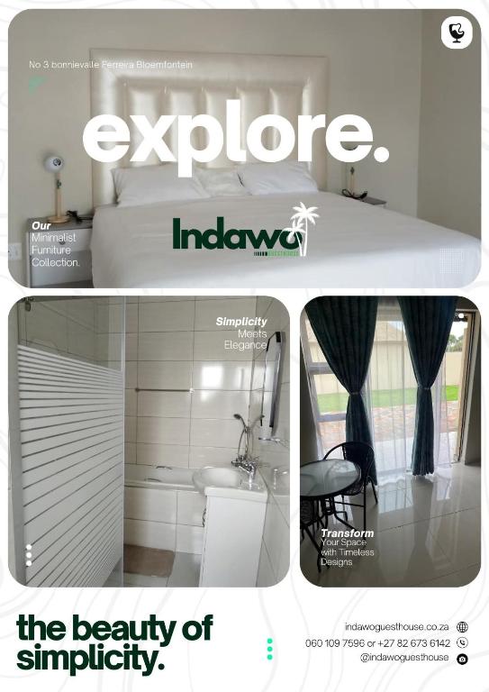 a collage of two pictures of a room with a bathroom at Indawo Guesthouse in Bloemfontein