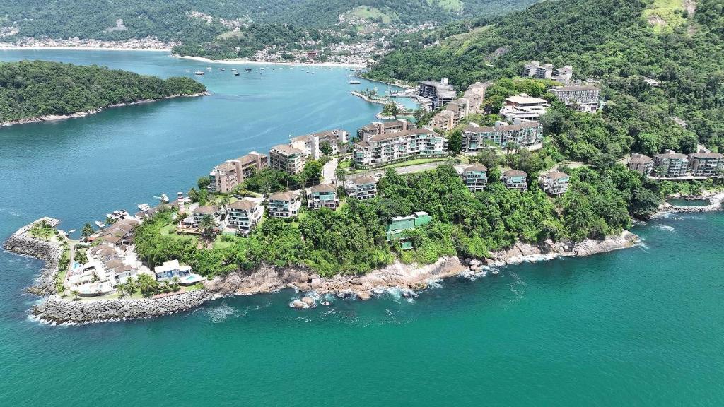 an aerial view of an island in the water at Porto Real Resort - Leisure and Fun in Mangaratiba