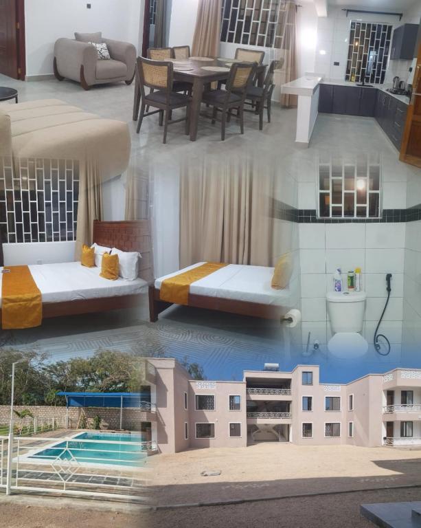 a collage of photos of a hotel room at Diani Tulivu in Diani Beach