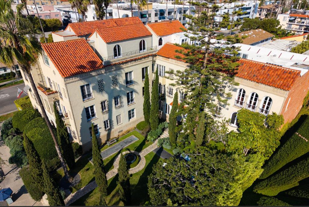 an aerial view of a large building with orange roofs at Maison Twenty Seven in Los Angeles