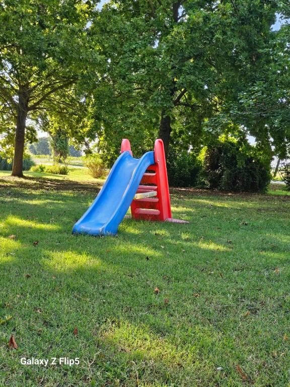 a playground with a slide in the grass at B&B Tre di Cuori in Campiano