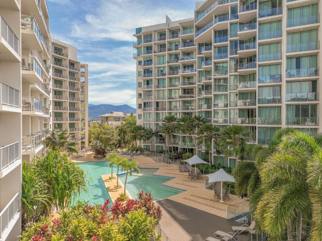 an aerial view of an apartment complex with a swimming pool at Mantra Trilogy in Cairns