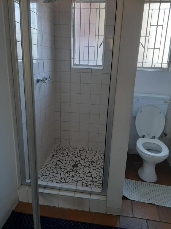a bathroom with a shower with a toilet at Portia inn accommodation in Pretoria