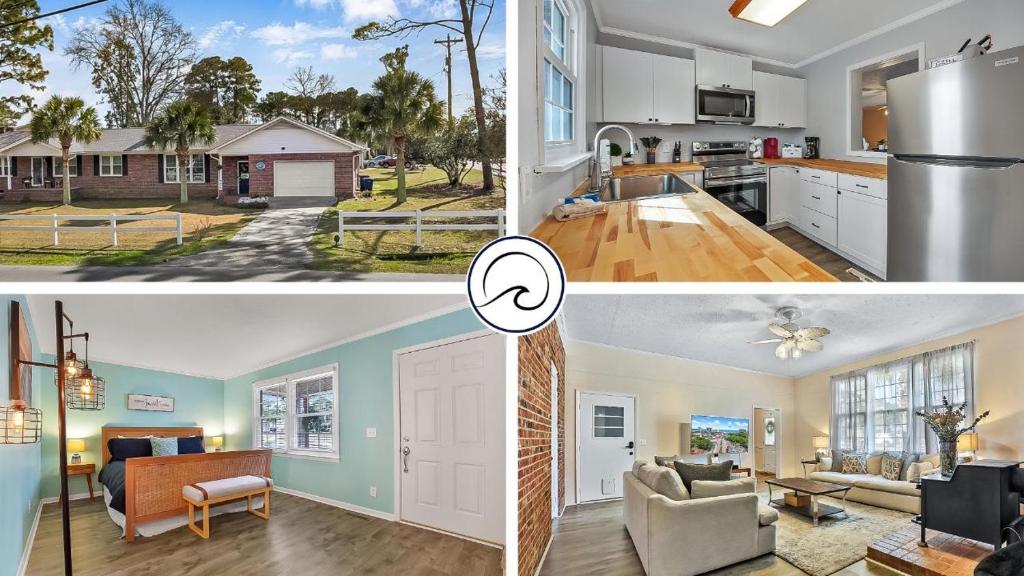 two pictures of a kitchen and a house at A Shore Thing in North Myrtle Beach! 4 Bedroom Home! in Myrtle Beach