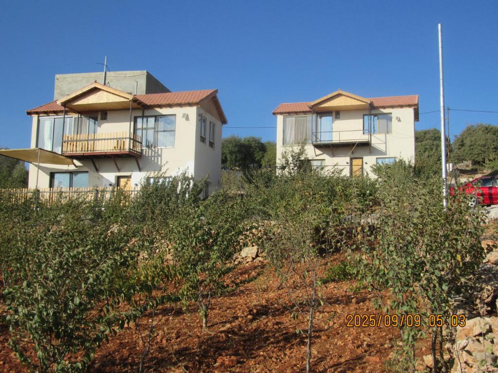 a house on top of a hill with bushes at اكواخ الملول عجلون 2 in Ajloun