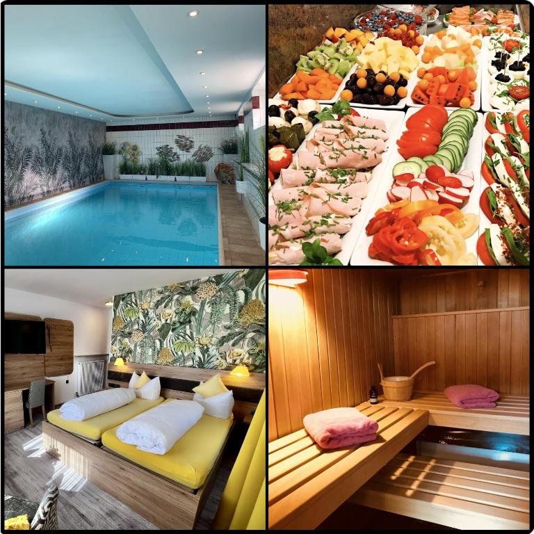 a collage of pictures of a hotel room with a pool at Kurhotel Wiedenmann in Bad Wörishofen