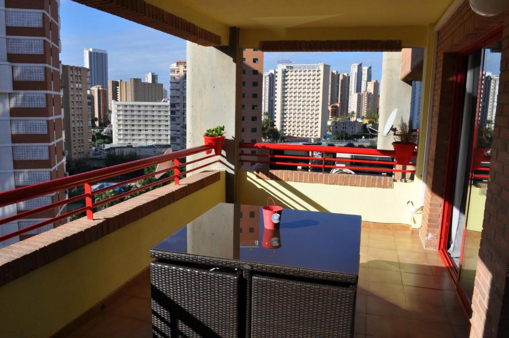 a balcony with a view of the city at Apartment Eva Mar in Benidorm
