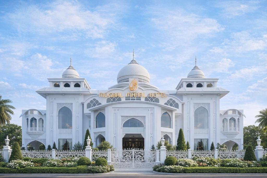 a large white building with a fence in front of it at MUGHAL MAHAL HOTEL in Gujrānwāla