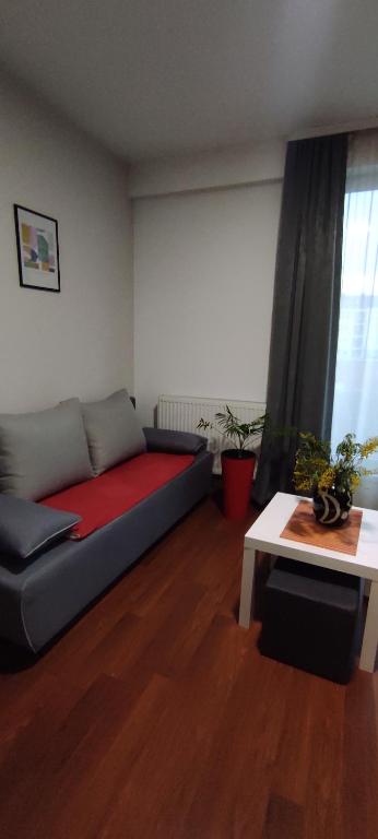 a living room with a couch and a table at Apartmani METRO in Loznica