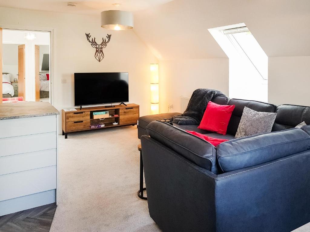 a living room with a couch and a tv at Palace View - Uk40569 in Falkland