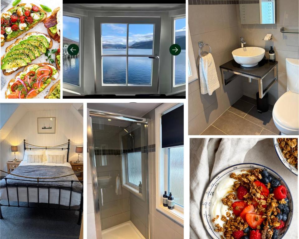 a collage of pictures of a room with a bed and a sink at Waterside House B&B in Ullapool